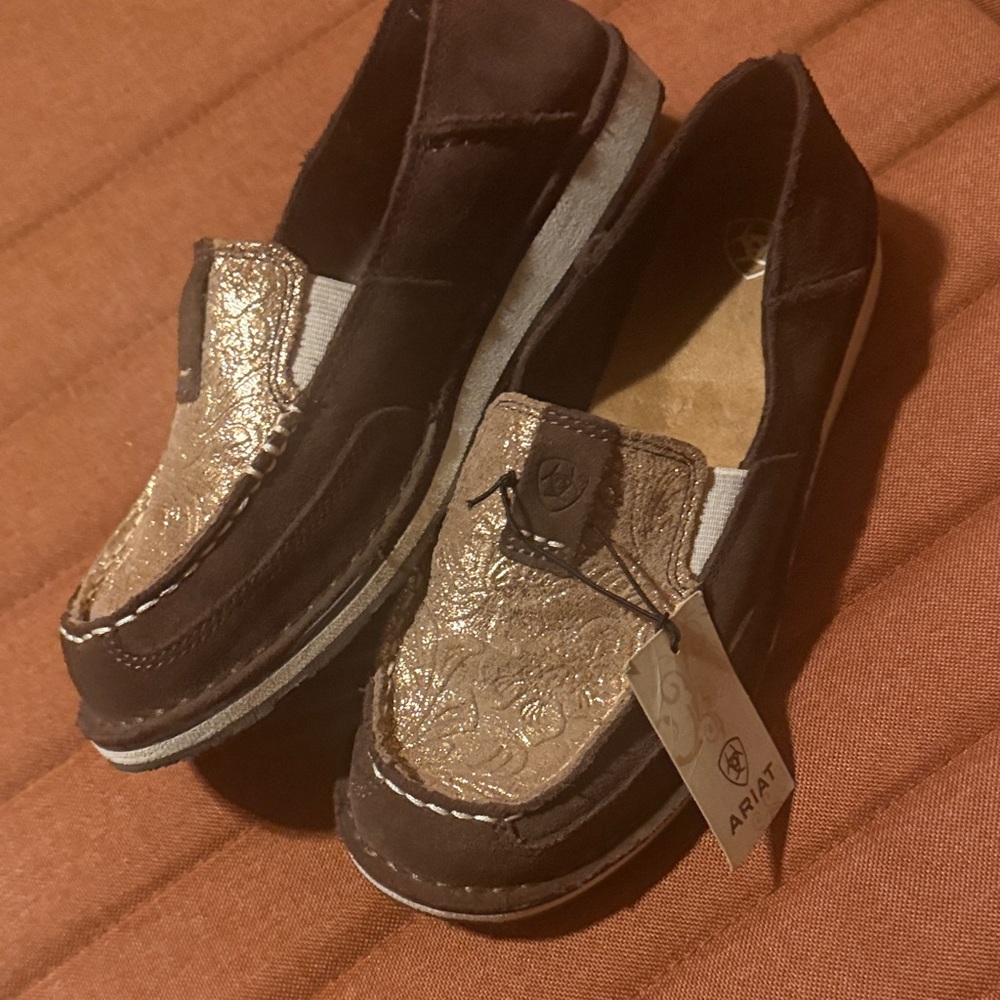 Ariat Metallic Gold and Brown Slip-On Driving Moccasins